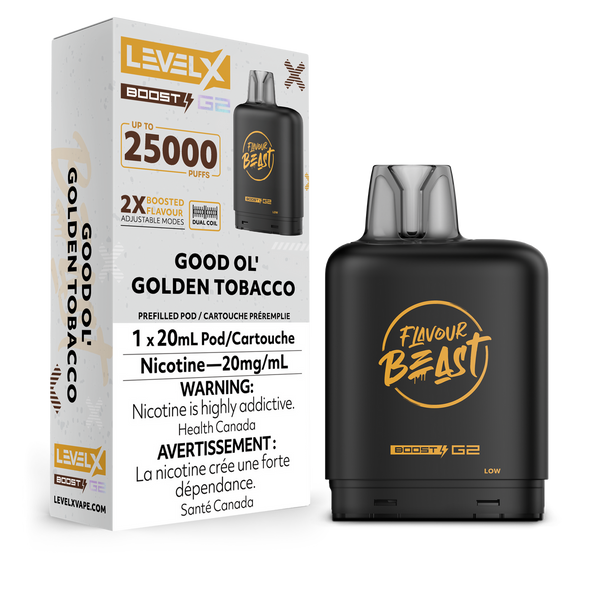 Flavour Beast Level X Good Ol Golden Tobacco Pre-Filled Pod | Urban Mist Vapes