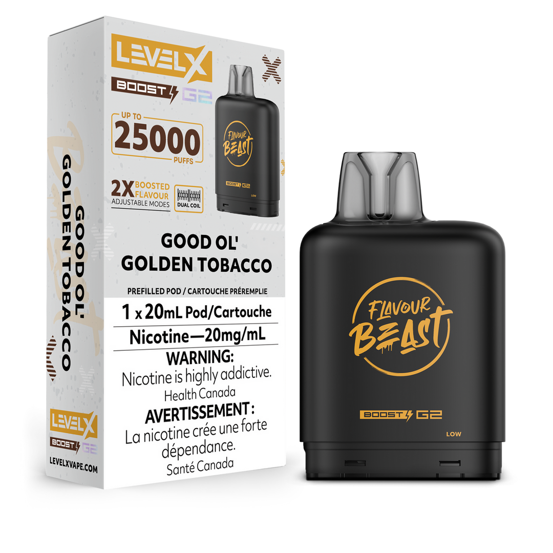 Flavour Beast Level X Good Ol Golden Tobacco Pre-Filled Pod | Urban Mist Vapes