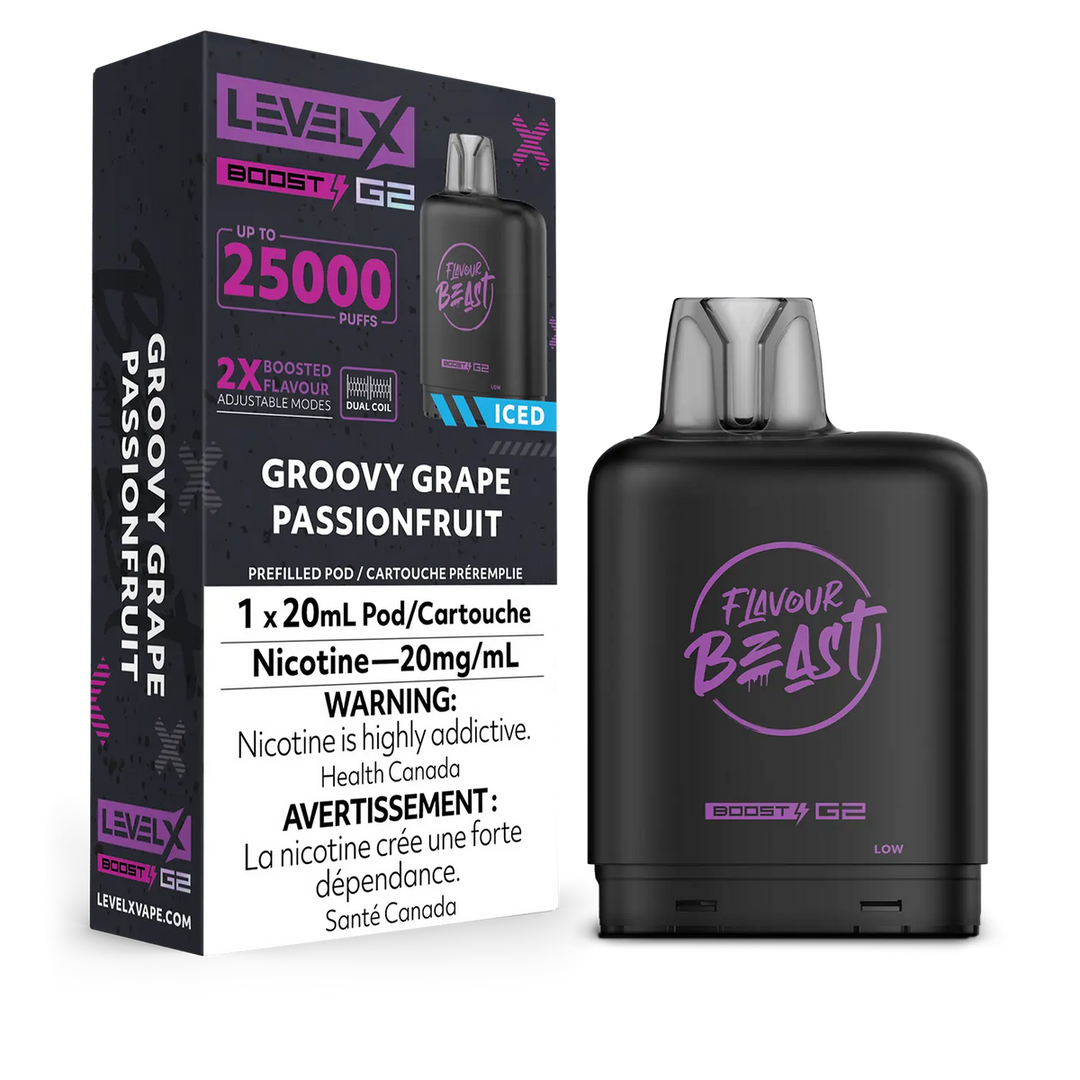 Flavour Beast Level X Groovy Grape Passion Fruit Pre-Filled Pod | Urban Mist Vapes