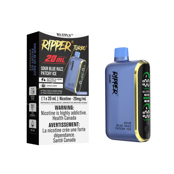 Ripper Turbo 3 Sour Blue Razz Patchy Ice Disposable | Urban Mist Vapes
