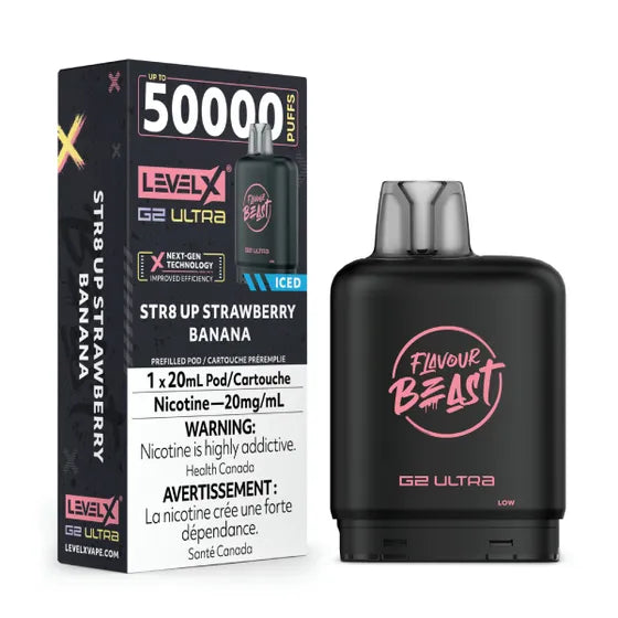 Level X G2 Ultra 50K STR8 UP Strawberry Banana Iced | Urban Mist Vapes