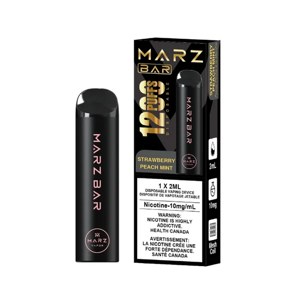 Marz Bar 1200 puff Strawberry Peach Mint 0 nicotine disposable vape
